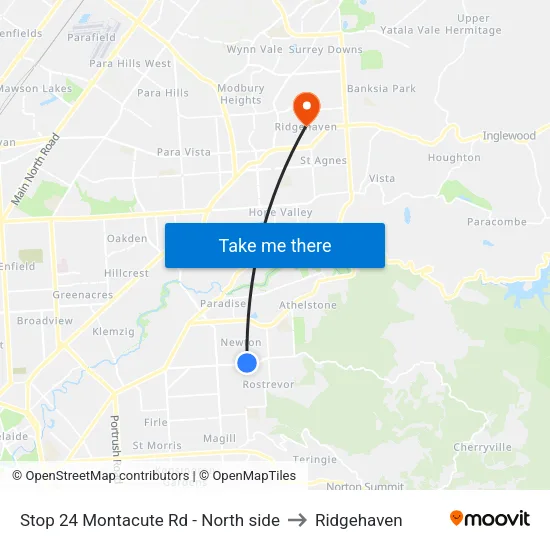 Stop 24 Montacute Rd - North side to Ridgehaven map
