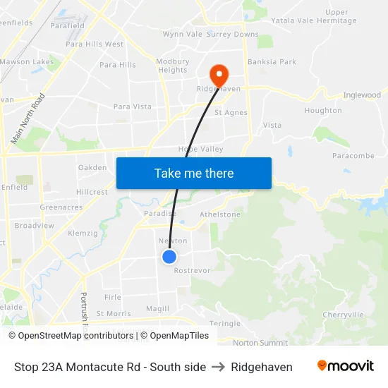 Stop 23A Montacute Rd - South side to Ridgehaven map
