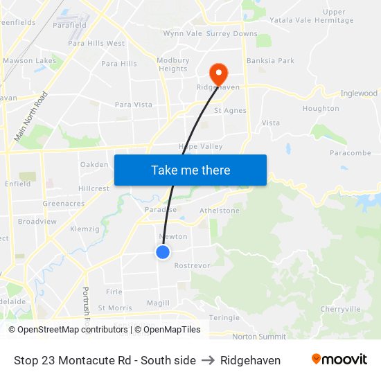 Stop 23 Montacute Rd - South side to Ridgehaven map