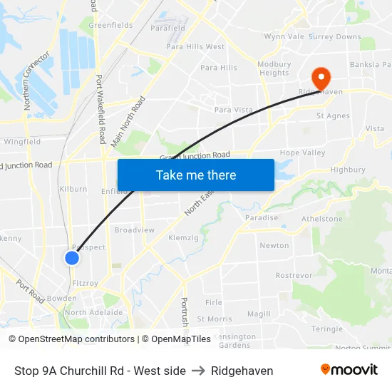 Stop 9A Churchill Rd - West side to Ridgehaven map