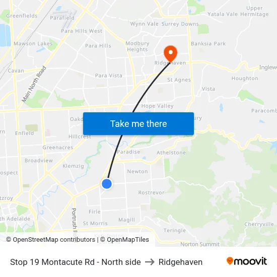 Stop 19 Montacute Rd - North side to Ridgehaven map