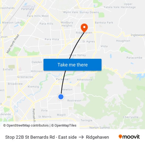Stop 22B St Bernards Rd - East side to Ridgehaven map