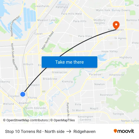 Stop 10 Torrens Rd - North side to Ridgehaven map