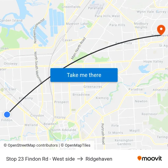 Stop 23 Findon Rd - West side to Ridgehaven map