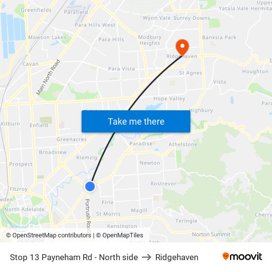 Stop 13 Payneham Rd - North side to Ridgehaven map