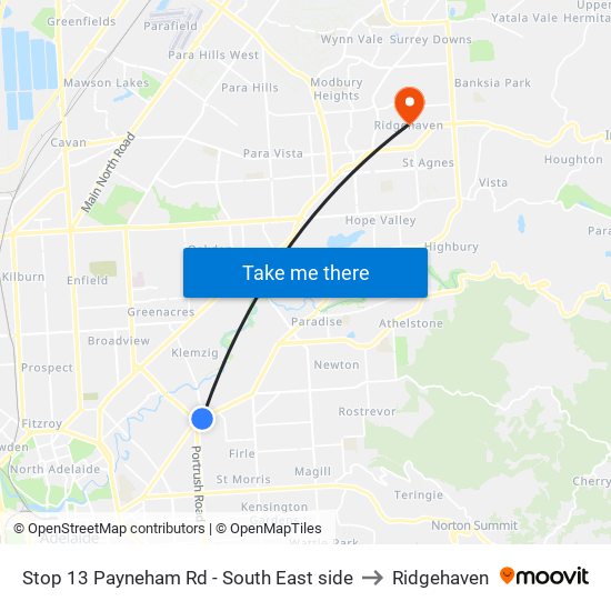 Stop 13 Payneham Rd - South East side to Ridgehaven map