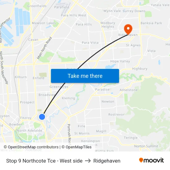 Stop 9 Northcote Tce - West side to Ridgehaven map