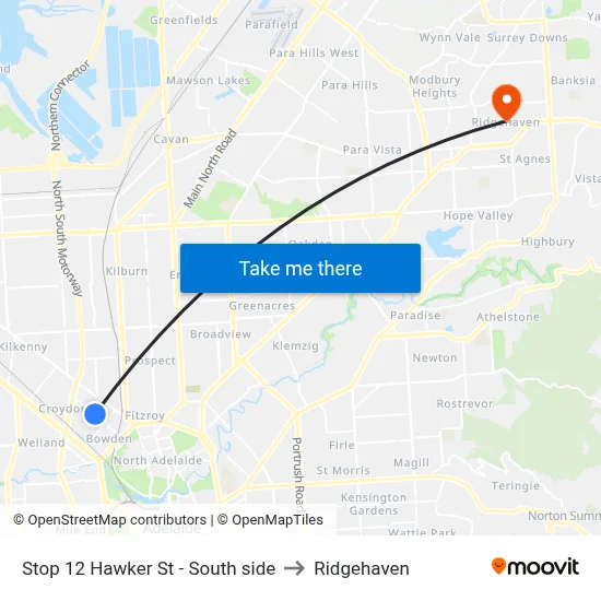Stop 12 Hawker St - South side to Ridgehaven map