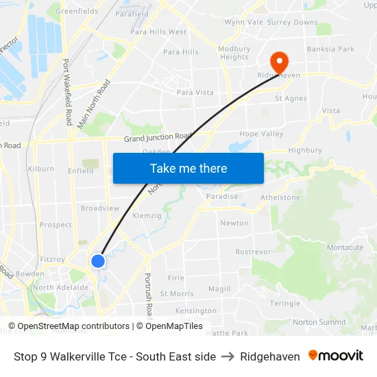 Stop 9 Walkerville Tce - South East side to Ridgehaven map