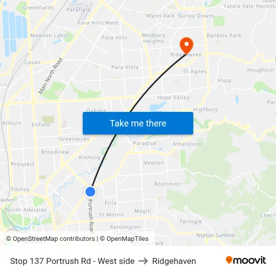 Stop 137 Portrush Rd - West side to Ridgehaven map