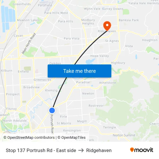 Stop 137 Portrush Rd - East side to Ridgehaven map