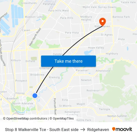 Stop 8 Walkerville Tce - South East side to Ridgehaven map