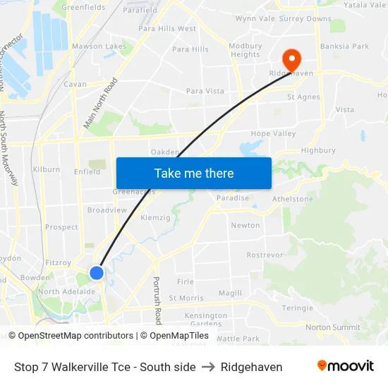 Stop 7 Walkerville Tce - South side to Ridgehaven map