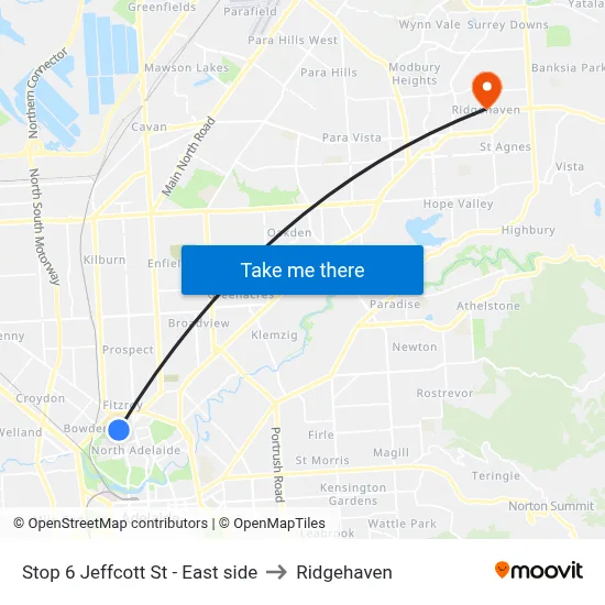 Stop 6 Jeffcott St - East side to Ridgehaven map