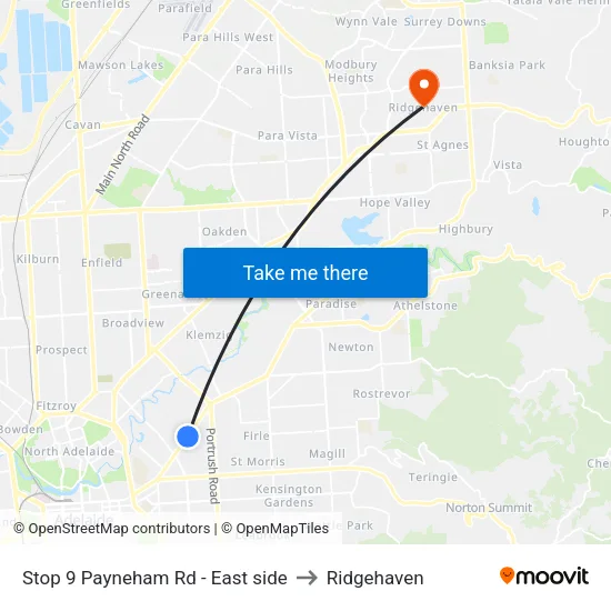 Stop 9 Payneham Rd - East side to Ridgehaven map