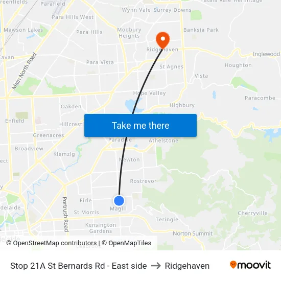 Stop 21A St Bernards Rd - East side to Ridgehaven map