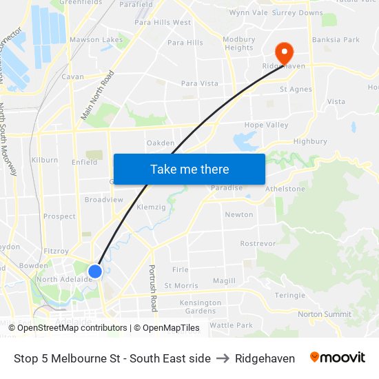 Stop 5 Melbourne St - South East side to Ridgehaven map