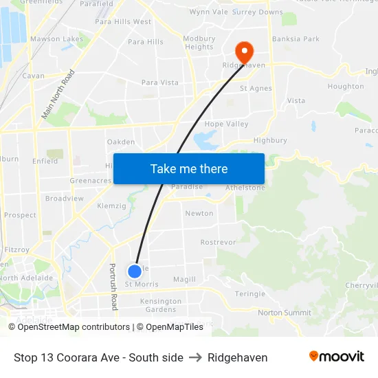 Stop 13 Coorara Ave - South side to Ridgehaven map