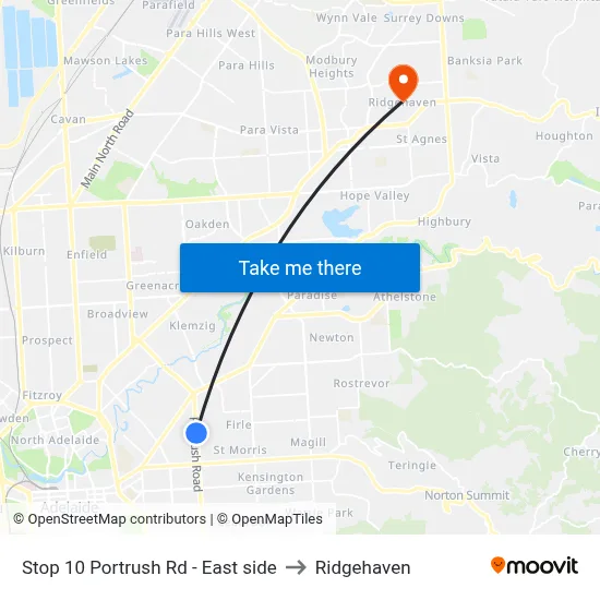 Stop 10 Portrush Rd - East side to Ridgehaven map