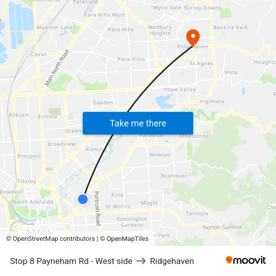 Stop 8 Payneham Rd - West side to Ridgehaven map