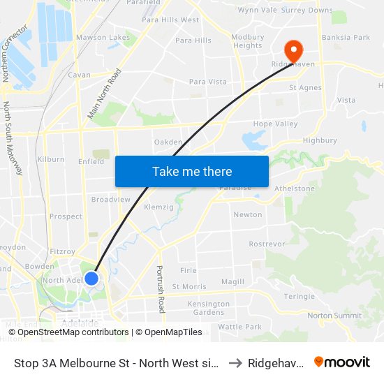 Stop 3A Melbourne St - North West side to Ridgehaven map