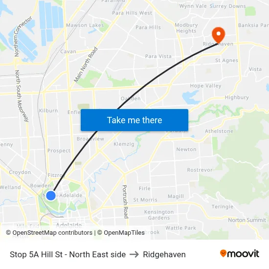 Stop 5A Hill St - North East side to Ridgehaven map