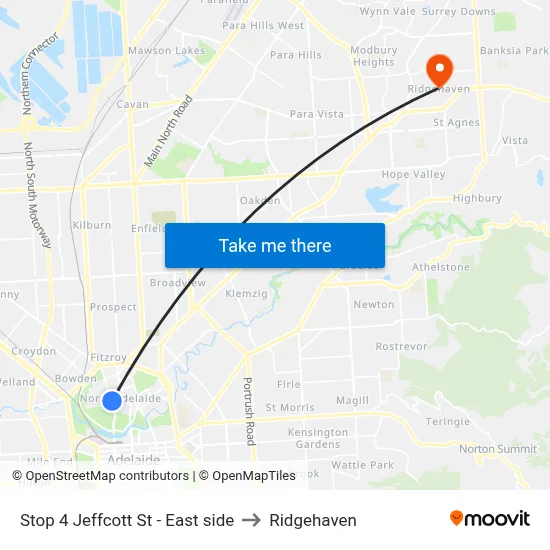 Stop 4 Jeffcott St - East side to Ridgehaven map