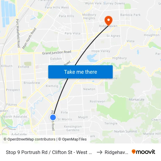 Stop 9 Portrush Rd / Clifton St - West side to Ridgehaven map