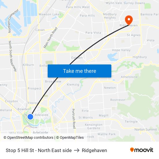 Stop 5 Hill St - North East side to Ridgehaven map