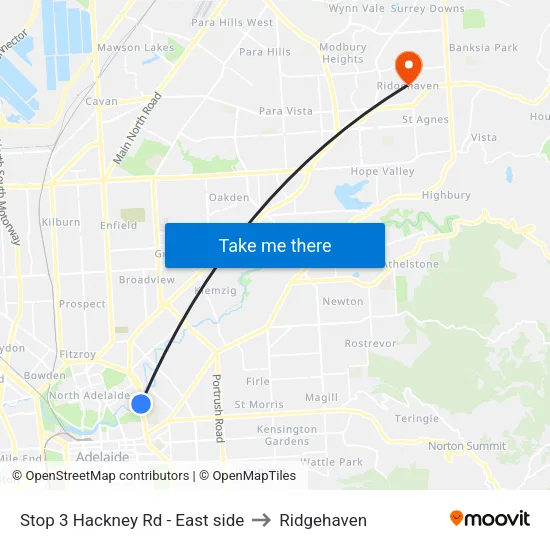 Stop 3 Hackney Rd - East side to Ridgehaven map