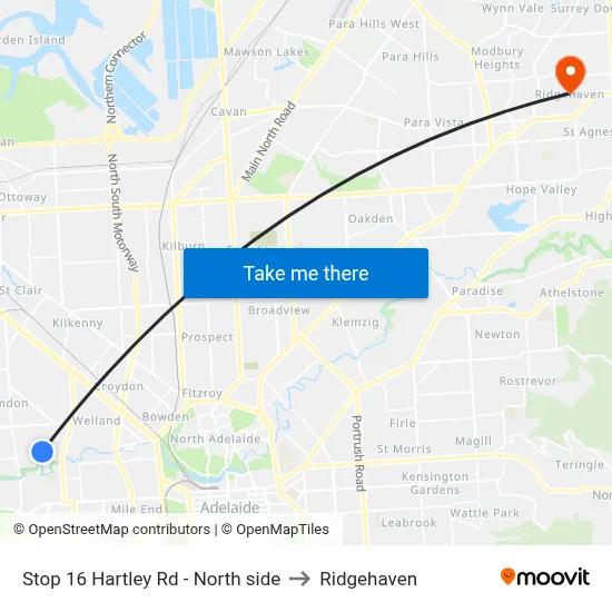 Stop 16 Hartley Rd - North side to Ridgehaven map
