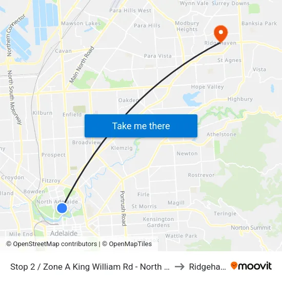Stop 2 / Zone A King William Rd - North West side to Ridgehaven map
