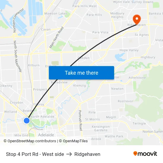 Stop 4 Port Rd - West side to Ridgehaven map