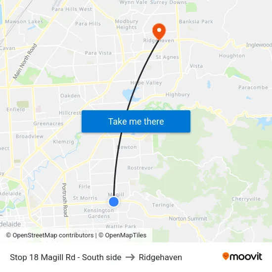 Stop 18 Magill Rd - South side to Ridgehaven map