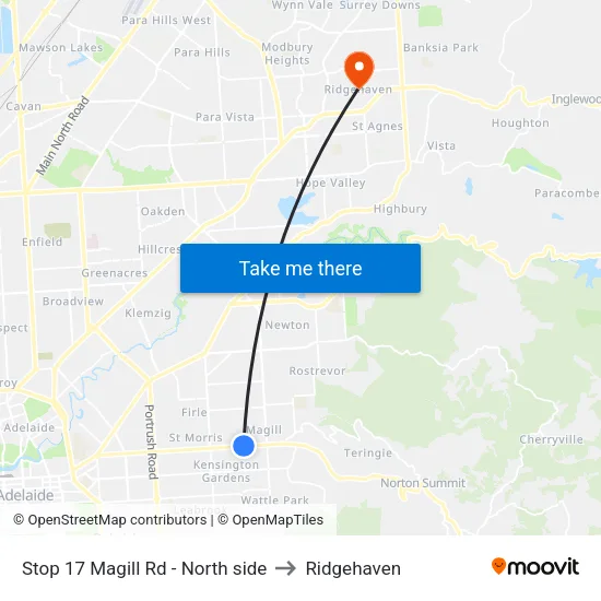 Stop 17 Magill Rd - North side to Ridgehaven map