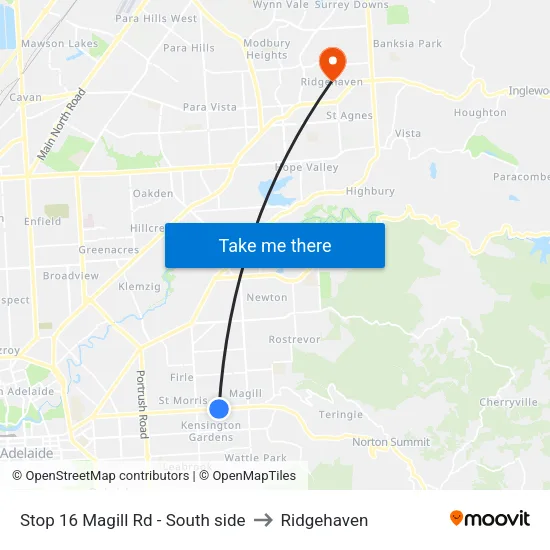 Stop 16 Magill Rd - South side to Ridgehaven map