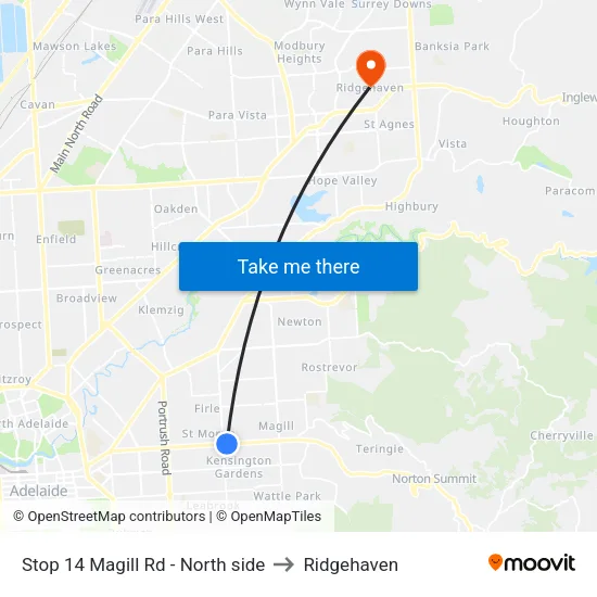 Stop 14 Magill Rd - North side to Ridgehaven map