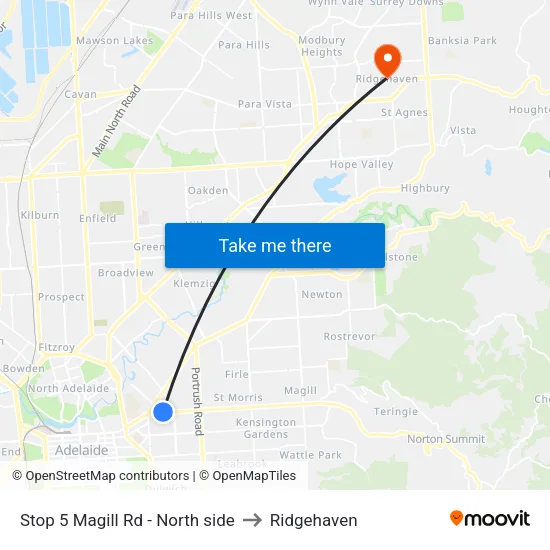 Stop 5 Magill Rd - North side to Ridgehaven map