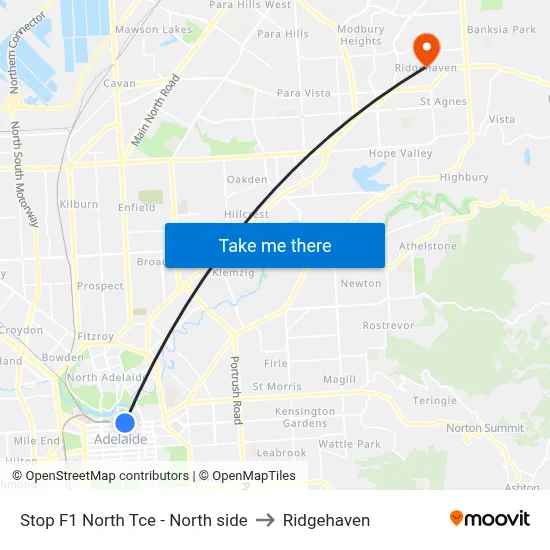 Stop F1 North Tce - North side to Ridgehaven map