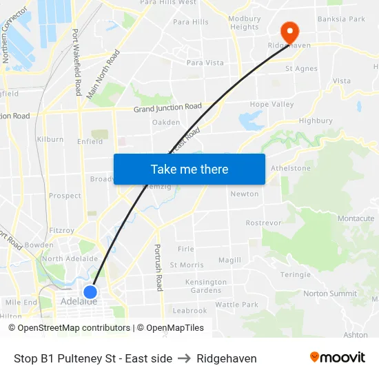 Stop B1 Pulteney St - East side to Ridgehaven map