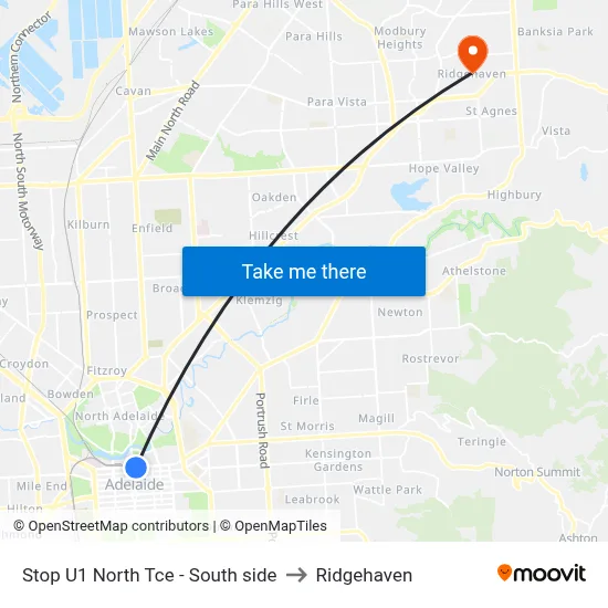 Stop U1 North Tce - South side to Ridgehaven map