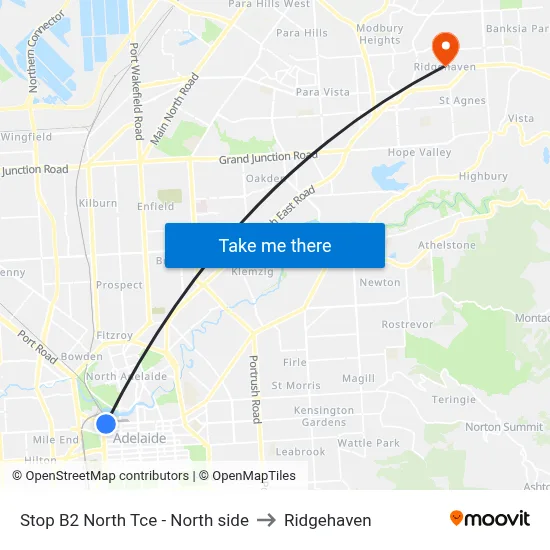 Stop B2 North Tce - North side to Ridgehaven map