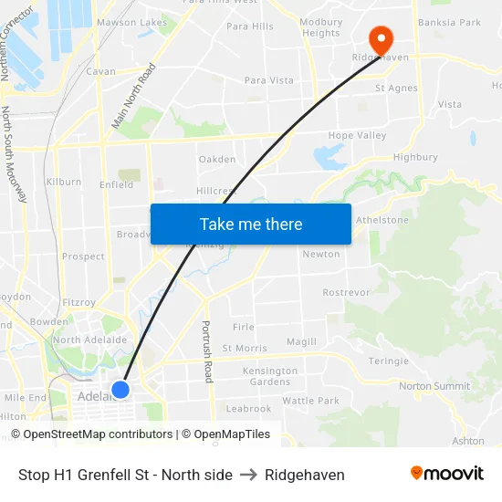 Stop H1 Grenfell St - North side to Ridgehaven map