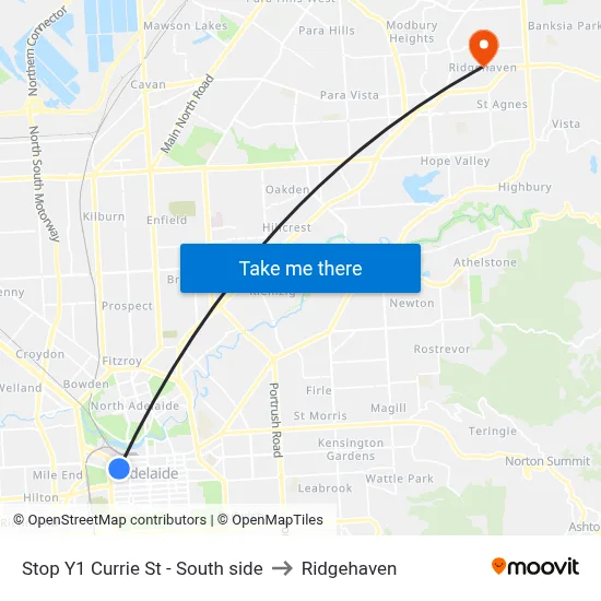 Stop Y1 Currie St - South side to Ridgehaven map