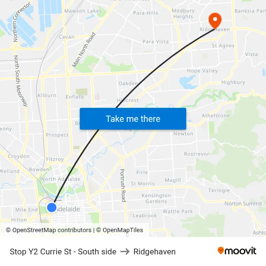 Stop Y2 Currie St - South side to Ridgehaven map