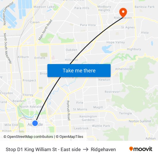 Stop D1 King William St - East side to Ridgehaven map