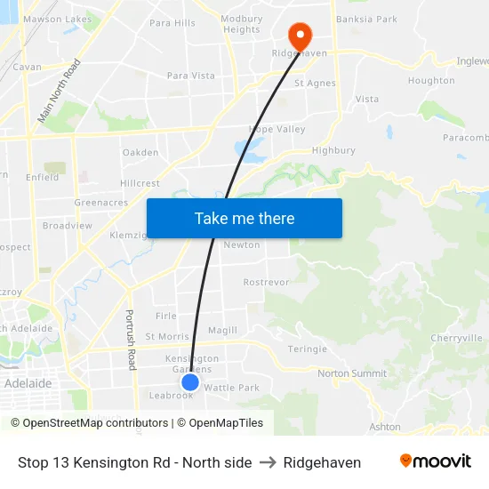 Stop 13 Kensington Rd - North side to Ridgehaven map