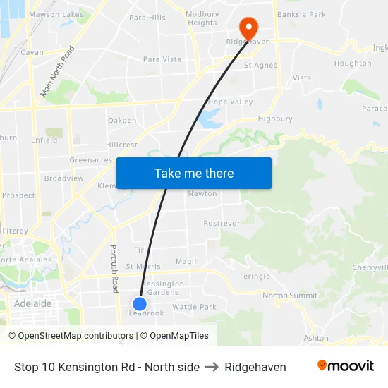 Stop 10 Kensington Rd - North side to Ridgehaven map