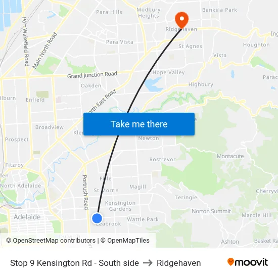 Stop 9 Kensington Rd - South side to Ridgehaven map