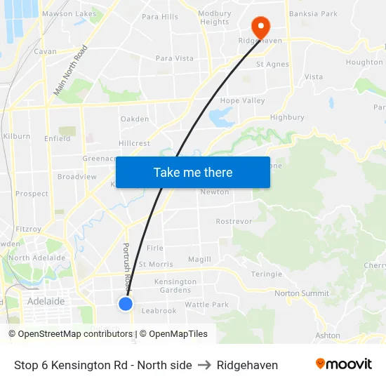 Stop 6 Kensington Rd - North side to Ridgehaven map